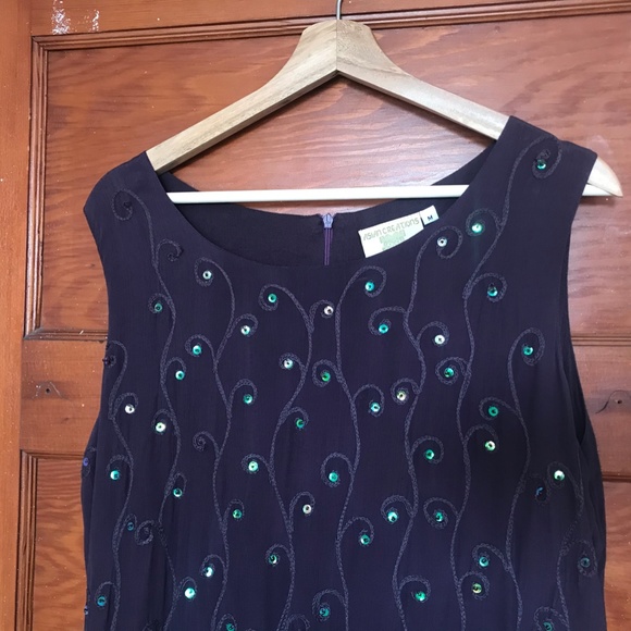 Long Purple Dress with Green Iridescent Sequins - Picture 11 of 12